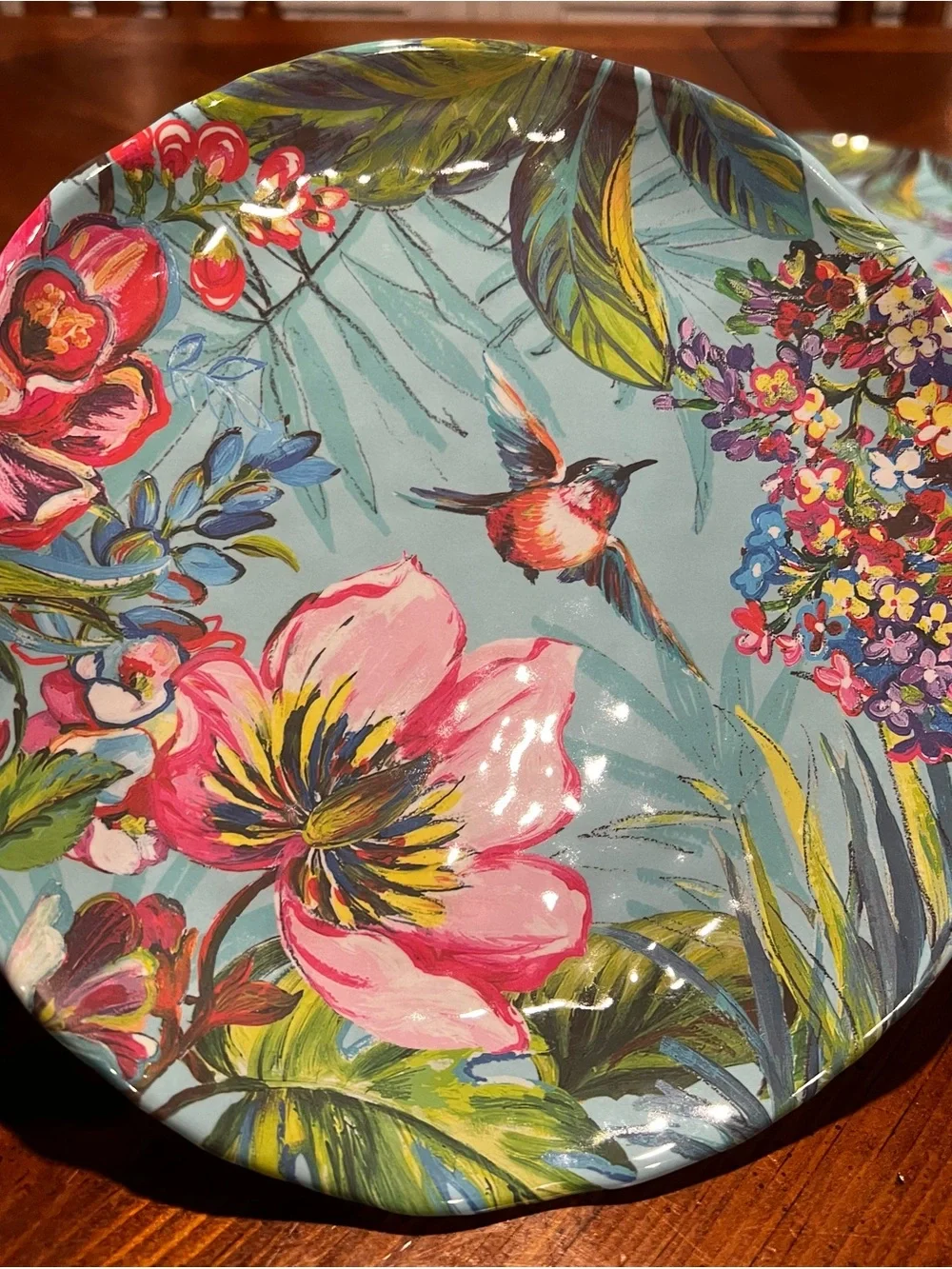 Pier 1 Exclusive Melamine Tropical Hummingbird Floral Plates 8.5 Inch Set of 4